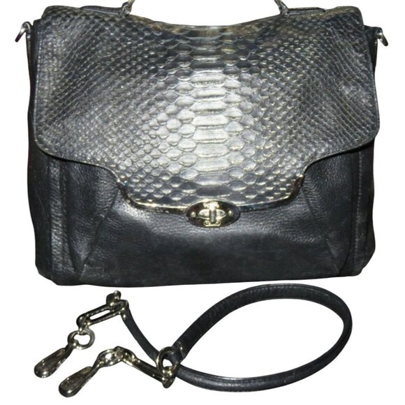Coach 2013 Madison glitter python Sadie Flap Leather Crossbody Satchel in Black - Picture 1 of 13